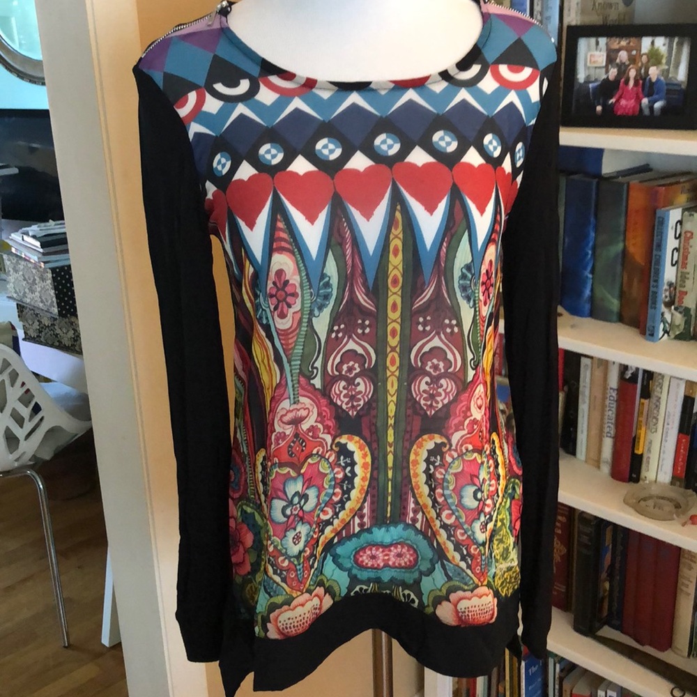 Desigual high low zip collar sheer blouse Sm